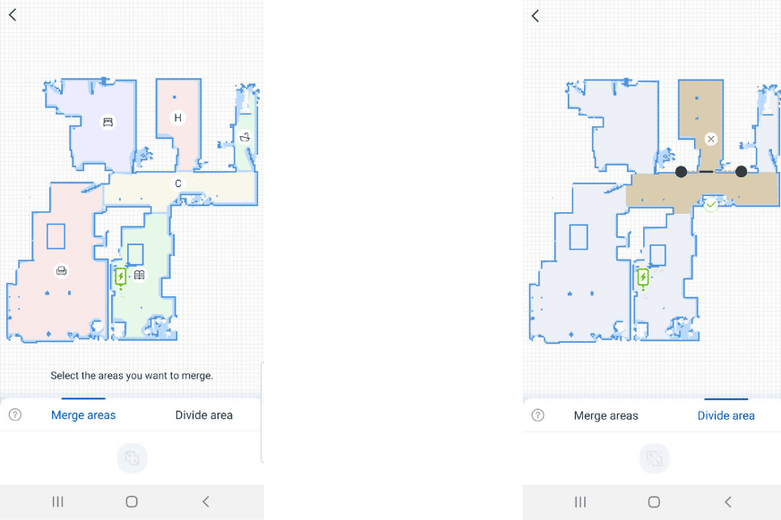Merging or separating rooms in the Ecovacs Home App